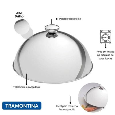 Kit 2 Cloches 24,5cm Aço Inox Tampa para Alimentos Tramontin