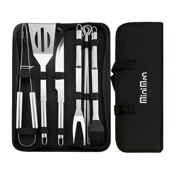 Kit Churrasco 9 Peças Aço Inox+bolsa Com Alça Alta Qualidade