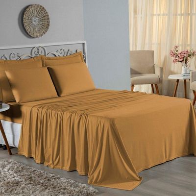 Jogo De Cama Casal Nobre 4 Peças Lençol Com Elástico De 30cm De Altura Malha 100% Algodão - Cobre
