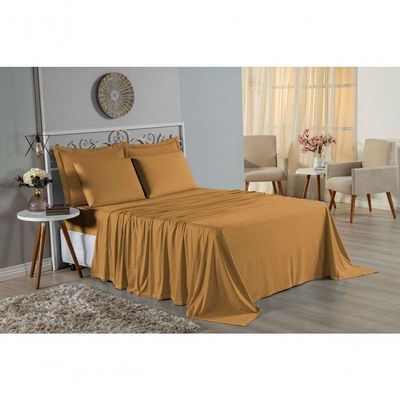 Jogo De Cama Casal Nobre 4 Peças Lençol Com Elástico De 30cm De Altura Malha 100% Algodão - Cobre
