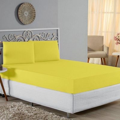 Jogo De Cama Queen Nobre 3 Peças Lençol Com Elástico De 30cm De Altura Malha 100% Algodão - Amarelo