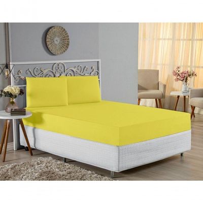 Jogo De Cama Queen Nobre 3 Peças Lençol Com Elástico De 30cm De Altura Malha 100% Algodão - Amarelo