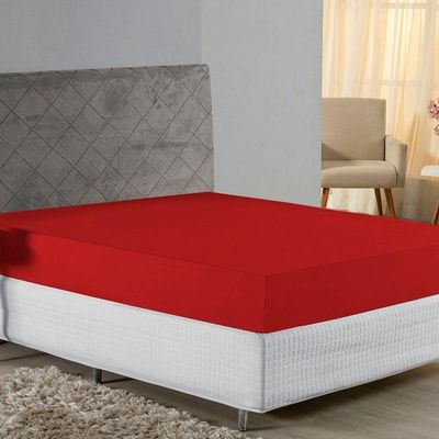 Lençol Com Elástico Queen Nobre 1 Peça 30cm De Altura Malha 100% Algodão - Vermelho