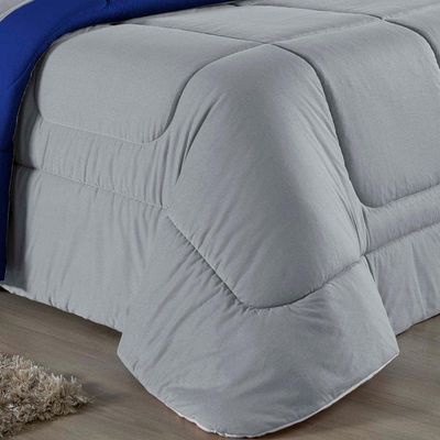 Edredom Queen Nobre 1 Peça Dupla Face 2,20m X 2,40m Malha 100% Algodão - Cinza / Royal