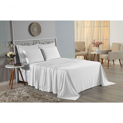 Jogo De Cama Queen Nobre 4 Peças Lençol Com Elástico De 30cm De Altura Malha 100% Algodão - Branco