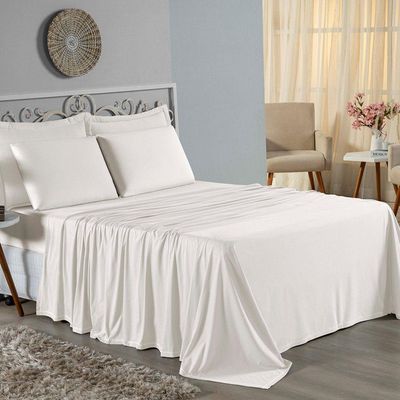 Jogo De Cama King Nobre 4 Peças Lençol Com Elástico De 30cm De Altura Malha 100% Algodão - Palha