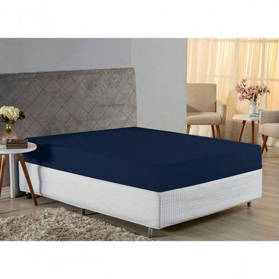 Lençol Com Elástico Casal Nobre Viúva 1 Peça 30cm De Altura Malha 100% Algodão - Azul-marinho