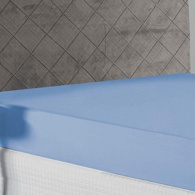 Lençol Com Elástico Casal Nobre 1 Peça 30cm De Altura Malha 100% Algodão - Azul-bebê