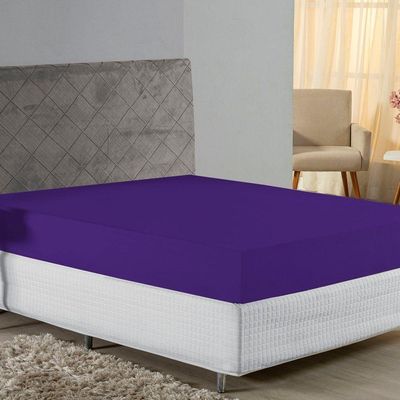 Lençol Com Elástico Casal Nobre Viúva 1 Peça 30cm De Altura Malha 100% Algodão - Roxo