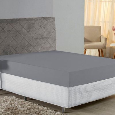 Lençol Com Elástico King Nobre 1 Peça 30cm De Altura Malha 100% Algodão - Cinza