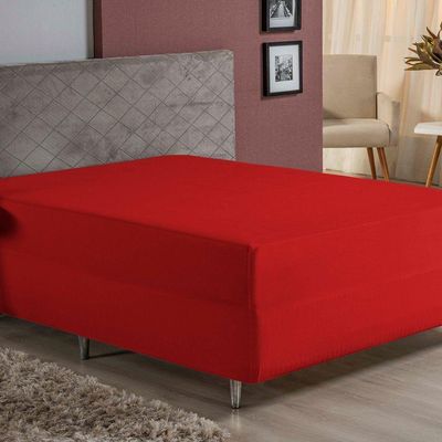 Lençol Com Elástico King Nobre 1 Peça Luva De Box 55cm De Altura Malha 100% Algodão - Vermelho