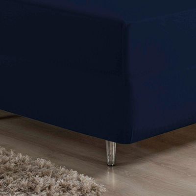 Lençol Com Elástico Casal Nobre 1 Peça Luva De Box 55cm De Altura Malha 100% Algodão - Azul-marinho