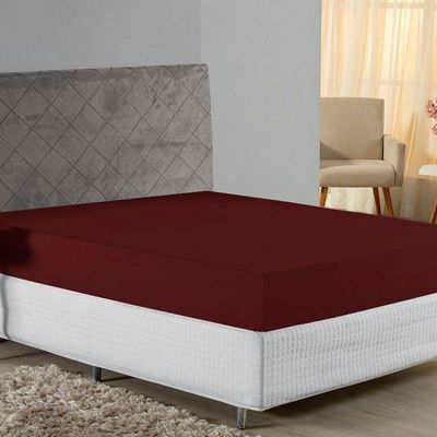 Lençol Com Elástico Casal Nobre Viúva 1 Peça 30cm De Altura Malha 100% Algodão - Vinho