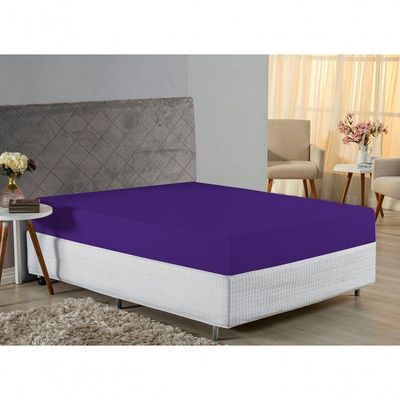 Lençol Com Elástico Casal Nobre Viúva 1 Peça 30cm De Altura Malha 100% Algodão - Roxo