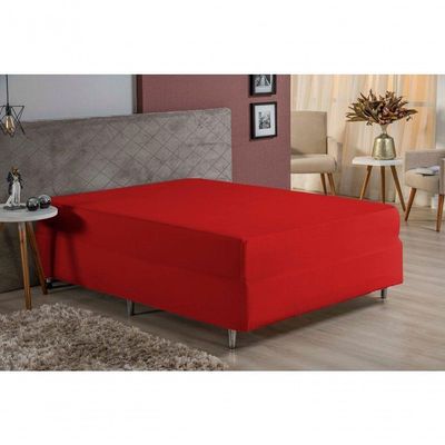 Lençol Com Elástico King Nobre 1 Peça Luva De Box 55cm De Altura Malha 100% Algodão - Vermelho