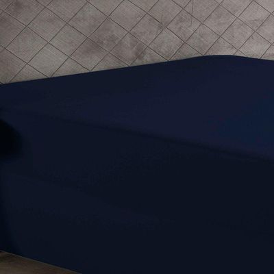 Lençol Com Elástico Queen Nobre 1 Peça Luva De Box 55cm De Altura Malha 100% Algodão - Azul-marinho