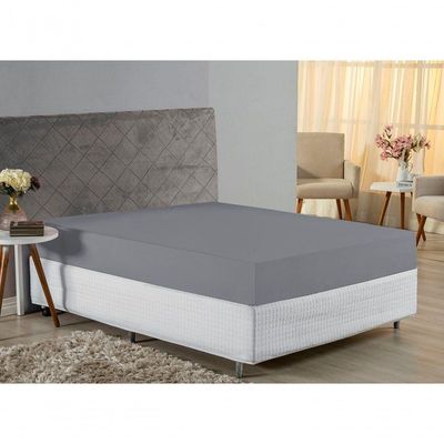 Lençol Com Elástico Queen Nobre 1 Peça 30cm De Altura Malha 100% Algodão - Cinza