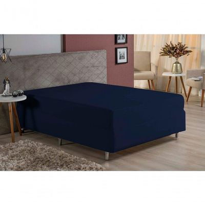 Lençol Com Elástico Queen Nobre 1 Peça Luva De Box 55cm De Altura Malha 100% Algodão - Azul-marinho