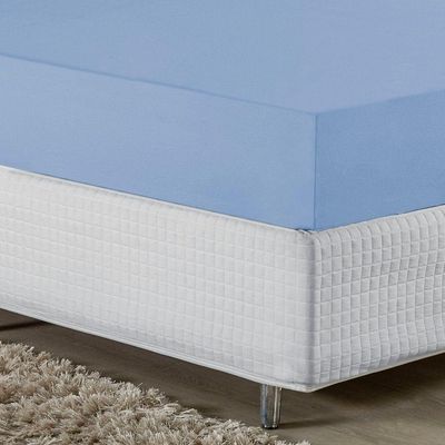 Lençol Com Elástico Casal Nobre 1 Peça 30cm De Altura Malha 100% Algodão - Azul-bebê