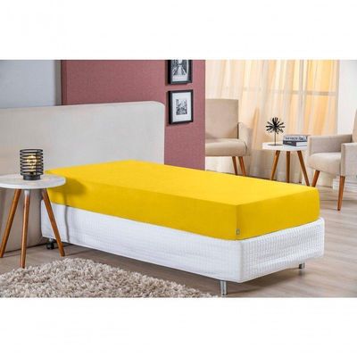 Lençol Com Elástico Solteirão Nobre 1 Peça 30cm De Altura Malha 100% Algodão - Amarelo