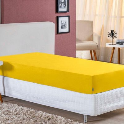 Lençol Com Elástico Solteirão Nobre 1 Peça 30cm De Altura Malha 100% Algodão - Amarelo