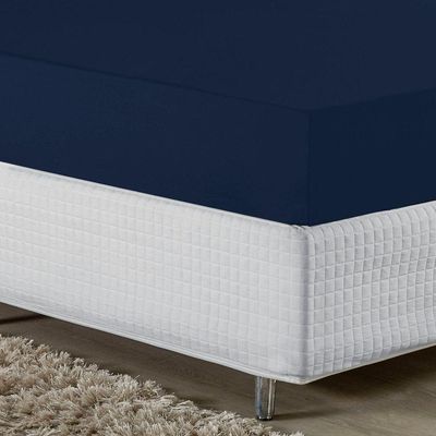 Lençol Com Elástico Queen Nobre 1 Peça 30cm De Altura Malha 100% Algodão - Azul-marinho