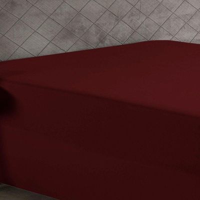 Lençol Com Elástico King Nobre 1 Peça Luva De Box 55cm De Altura Malha 100% Algodão - Vinho