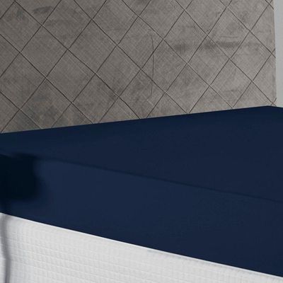 Lençol Com Elástico Queen Nobre 1 Peça 30cm De Altura Malha 100% Algodão - Azul-marinho