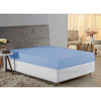 Lençol Com Elástico Casal Nobre 1 Peça 30cm De Altura Malha 100% Algodão - Azul-bebê