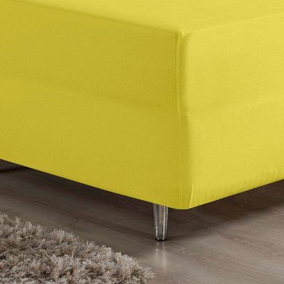 Lençol Com Elástico Queen Nobre 1 Peça Luva De Box 55cm De Altura Malha 100% Algodão - Amarelo