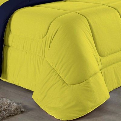 Edredom Queen Nobre 1 Peça Dupla Face 2,20m X 2,40m Malha 100% Algodão - Amarelo / Azul-marinho