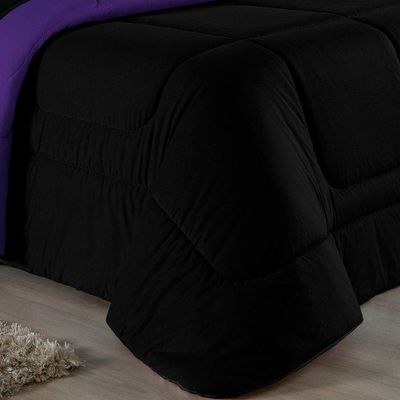 Kit Edredom Dupla Face + Jogo De Lençol Casal Viúva Nobre 7 Peças Malha 100% Algodão - Preto / Roxo
