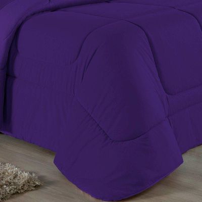 Kit Edredom Dupla Face + Jogo De Lençol King Nobre 6 Peças Malha 100% Algodão - Roxo
