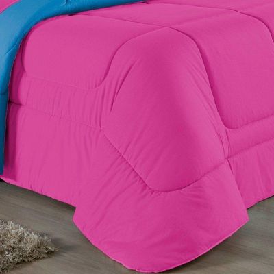 Kit Edredom Dupla Face + Jogo De Lençol Casal Nobre 7 Peças Malha 100% Algodão - Pink / Turquesa