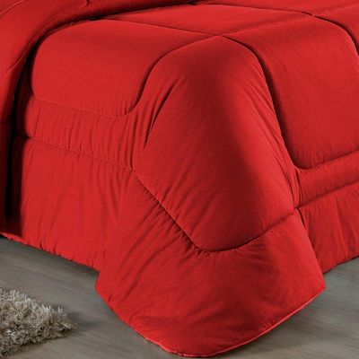Kit Edredom Dupla Face + Jogo De Lençol King Nobre 7 Peças Malha 100% Algodão - Vermelho