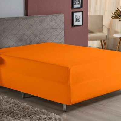 Lençol Com Elástico Queen Nobre 1 Peça Luva De Box 55cm De Altura Malha 100% Algodão - Laranja