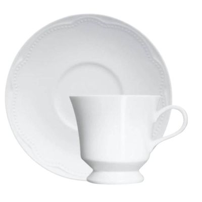 Jogo 12 Xícaras de Chá Café 190ml com Pires Porcelana Germer Branco Relevo Cottage Servir