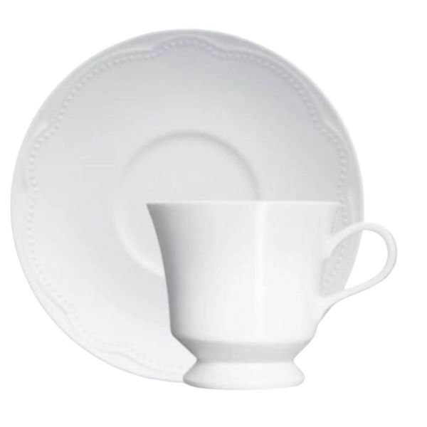 Jogo 12 Xícaras de Chá Café 190ml com Pires Porcelana Germer Branco Relevo Cottage Servir