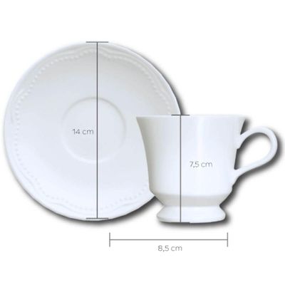 Jogo 12 Xícaras de Chá Café 190ml com Pires Porcelana Germer Branco Relevo Cottage Servir
