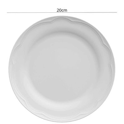 Conjunto 12 Pratos Rasos de Sobremesa 20cm para Doces Porcelana Branco Relevo Cottage Germer
