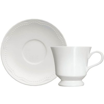 Jogo 12 Xícaras de Chá Café 190ml com Pires Porcelana Germer Branco Relevo Cottage Servir