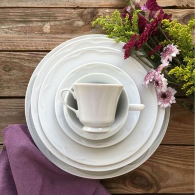 Conjunto 12 Pratos Rasos de Sobremesa 20cm para Doces Porcelana Branco Relevo Cottage Germer