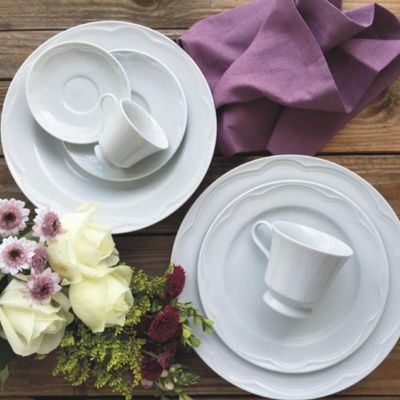 Jogo 12 Xícaras de Chá Café 190ml com Pires Porcelana Germer Branco Relevo Cottage Servir