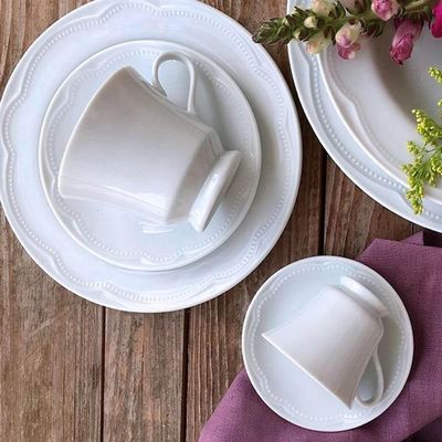 Jogo 12 Xícaras de Chá Café 190ml com Pires Porcelana Germer Branco Relevo Cottage Servir