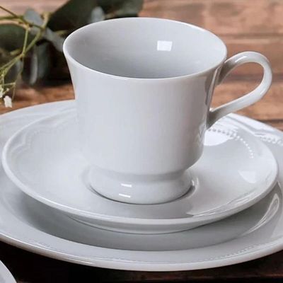 Jogo 12 Xícaras de Chá Café 190ml com Pires Porcelana Germer Branco Relevo Cottage Servir