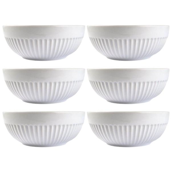Conjunto 6 Tigelas Brancas 630ml Média Caneladas Assar Servir Germer Molhos Saladas