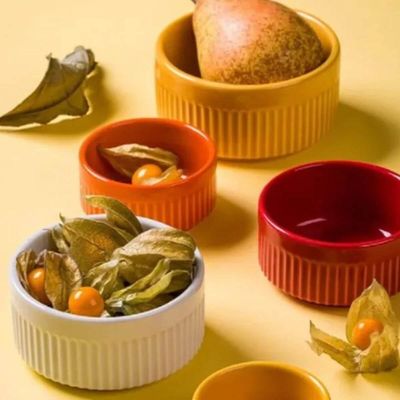Kit 12 Ramekins Porcelana 50ml Laranja Canelado Germer Assar e Servir Molheira Restaurante Bar
