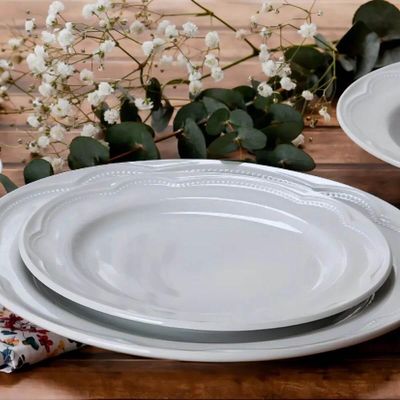 Prato Raso Germer Porcelana 25cm Branco Relevo Cottage Avulso Redondo