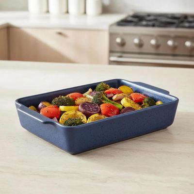 Travessa Refratário Cerâmica Wolff Mist Azul Matte 36x22,5cm Assadeira Retangular com Alças
