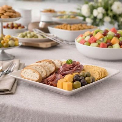 Prato Plástico Quadrado Bege Sobremesa Saladas 22,5cm Ou Avulso Para Servir